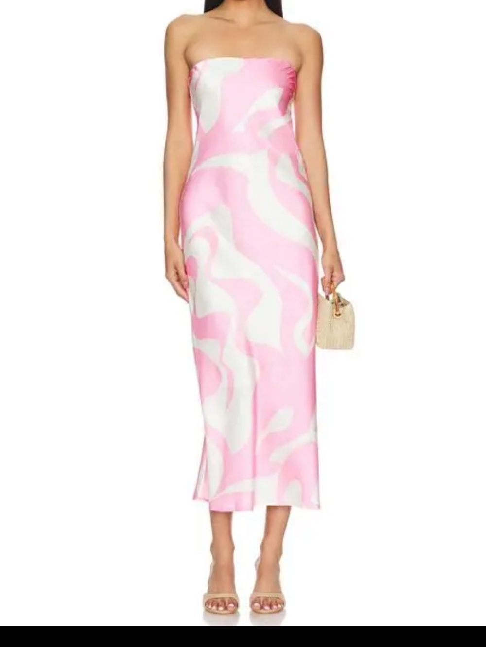 Sleeveless Strapless Pink & White Midi Slip Dress